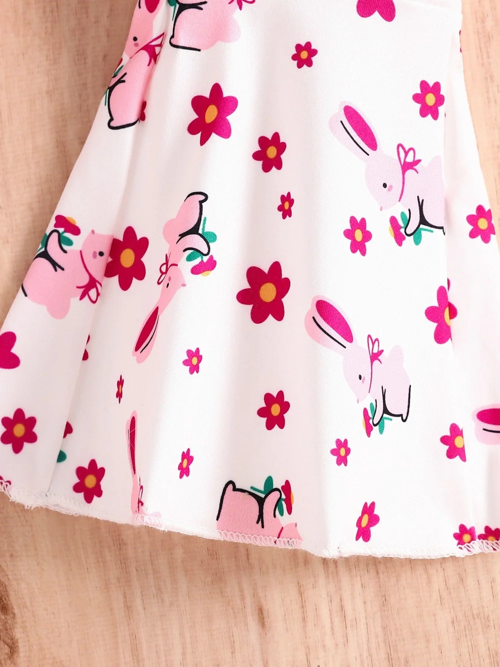 Pink Ruffle Tank & Bunny Print Flared Leg Set